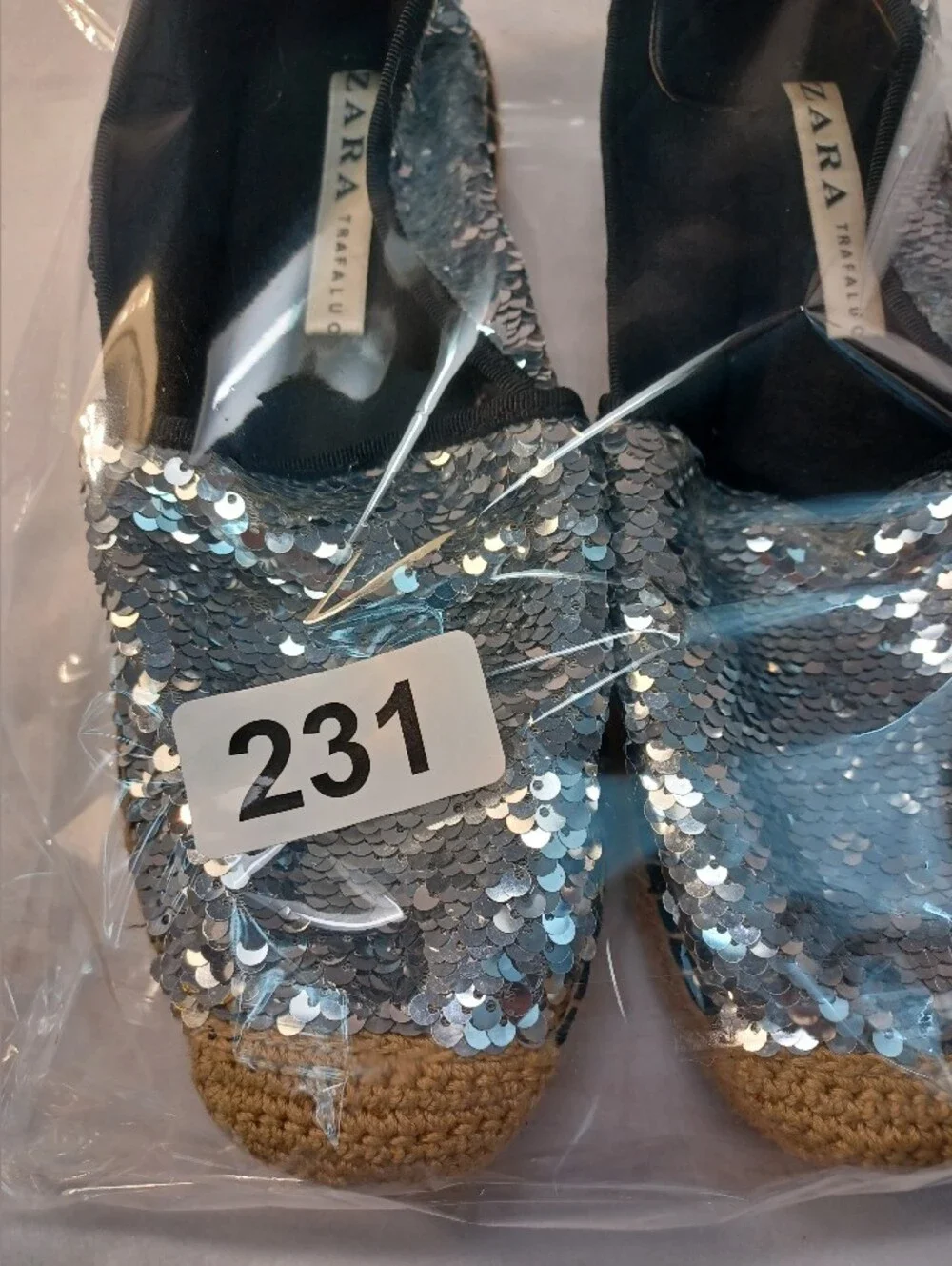 zara trafaluc silver sequin espadrille loafers flats sparkle shoes eu 38 us 7.5